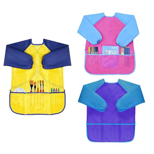 Long Sleeve Smock Children Waterproof Painting Apron With 3 Pockets Smocks Shirts