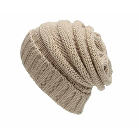Soft Stretchable Cable Knitted Warm Cap Beige
