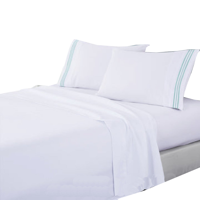 Soft Microfibre Embroidered Stripe Sheet Set Single White Pillowcase Blue Sheets