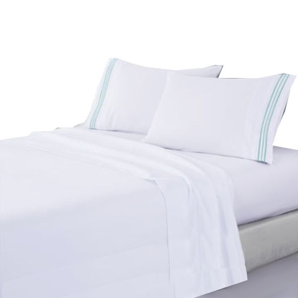 Soft Microfibre Embroidered Stripe Sheet Set Double White Pillowcase Charcoal Sheets