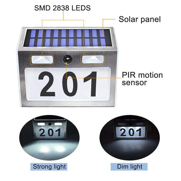 Outdoor Lighting Solar House Number Plaque With 200Lm Motion Sensor Landscape & Walkway Lights