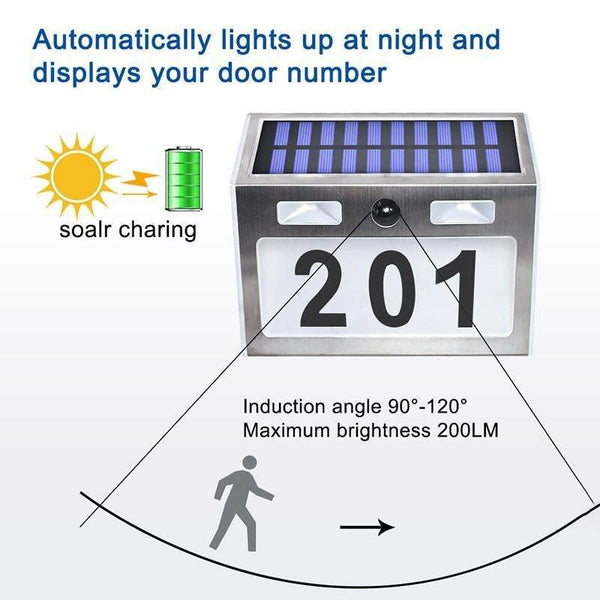 Outdoor Lighting Solar House Number Plaque With 200Lm Motion Sensor Landscape & Walkway Lights