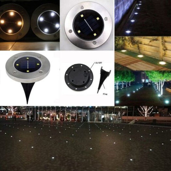 Solar Powered 4Led 8Led Light Outdoor Garden Stainless Steel Buried Lawn Lamp 1Pcs Landscape & Walkway Lights