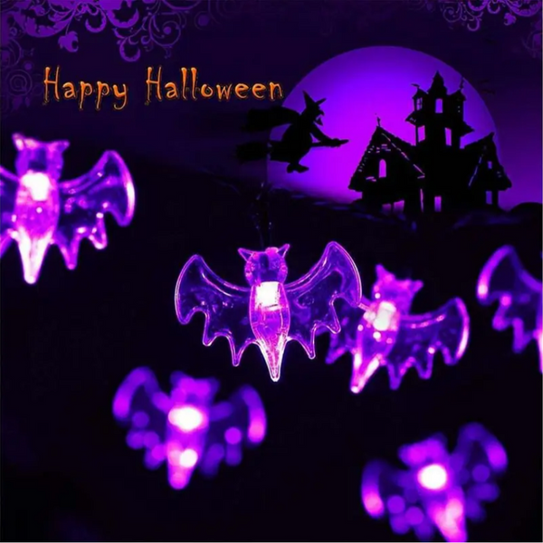 Solar Led String 6.5M 30 Lights Purple Lamp Spider Bat Ornaments Halloween Decoration Waterproof Garden