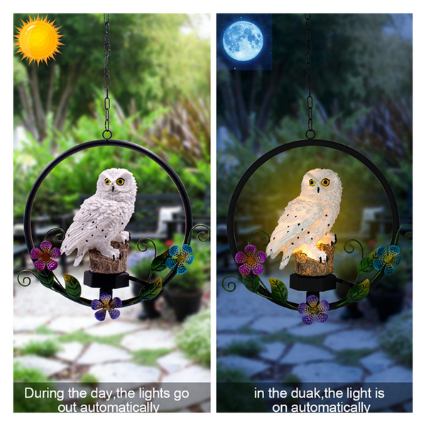 Led Solar Owl Shape Night Light Hanging Lamp For Courtyard Decoration White Outdoor Lighting Accessories