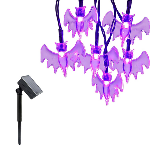 Solar Led String 6.5M 30 Lights Purple Lamp Spider Bat Ornaments Halloween Decoration Waterproof Garden