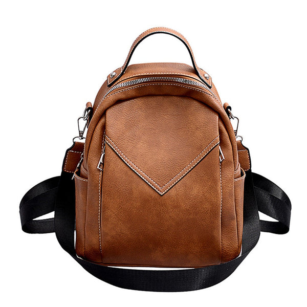 Solid Color Pu Leather Backpacks For Women Fashion Female Small Lady Pack School Teenagers Girls Women's Bags & Handbags