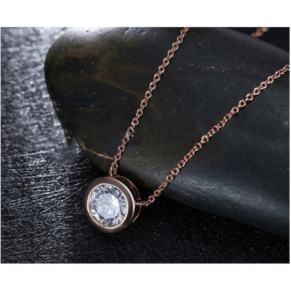 Veile Studios Solitaire Cubic Zirconia Bezel Necklace White Gold Necklaces & Pendants