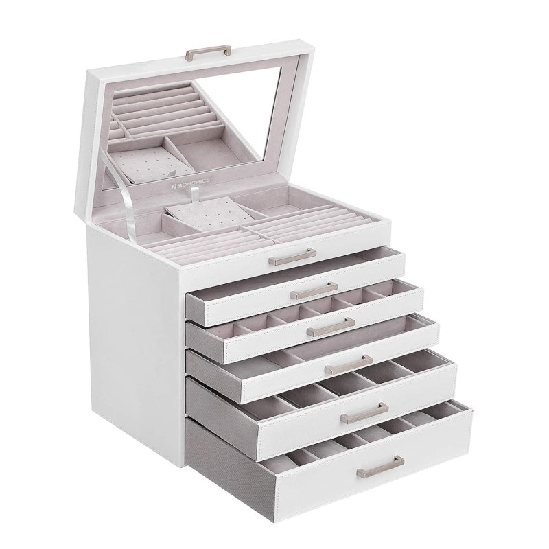 Songmics Jewellery White Box With 6 Layers And 5 Drawers