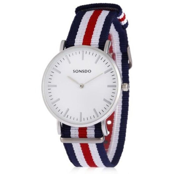 Veile Studios Sonsdo Colorful Canvas Band Male Quartz Watch Blue And Red Watches