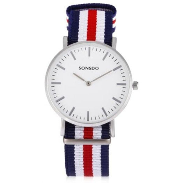 Veile Studios Sonsdo Colorful Canvas Band Male Quartz Watch Blue And Red Watches