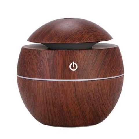 Spherical Wood Grain Humidifier Usb Aromatherapy Essential Oil Diffuser 7 Color Deep Coffee Humidifiers