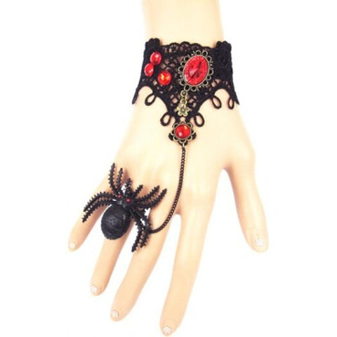 Spider Lace Bracelet With Ring Black