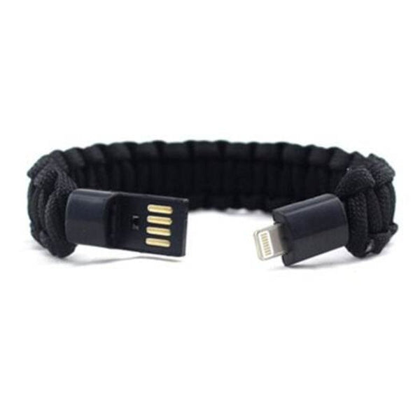 Sport Nylon Creative 8Pin Usb Data Cable Bead Bracelet Charger Line Charging For Android Phone Black