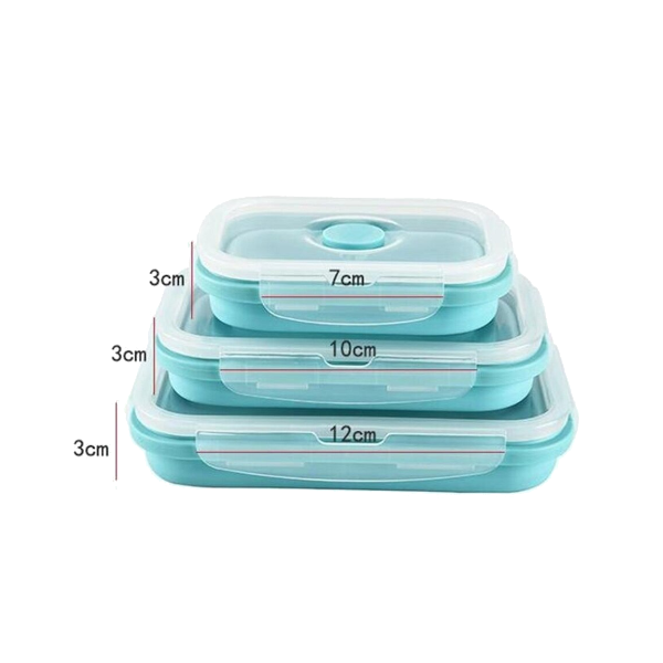 Square Silicone Folding Lunch Box Storage Sets Pink Lunchboxes