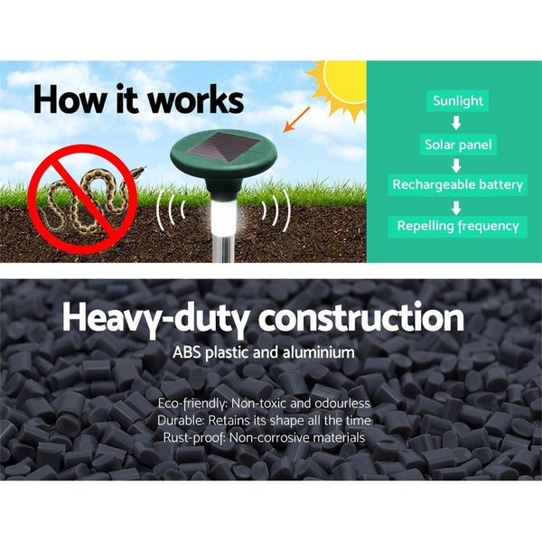Gardeon 4X Solar Led Snake Repeller Pulse Plus Ultrasonic Pest Rodent Repellent Repellents & Deterrents