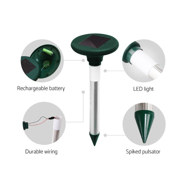 Gardeon 4X Solar Led Snake Repeller Pulse Plus Ultrasonic Pest Rodent Repellent Repellents & Deterrents