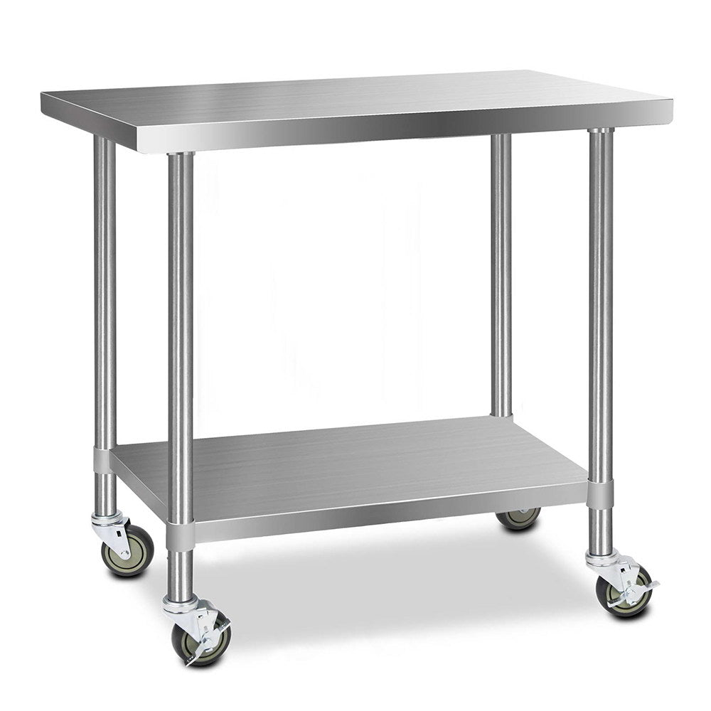 Cefito 304 Stainless Steel Kitchen Benches Work Food Prep Table With Wheels 1219Mm X 610Mm Kitchen Carts