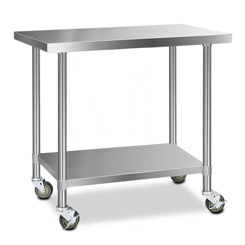 Cefito 304 Stainless Steel Kitchen Benches Work Food Prep Table With Wheels 1219Mm X 610Mm Kitchen Carts