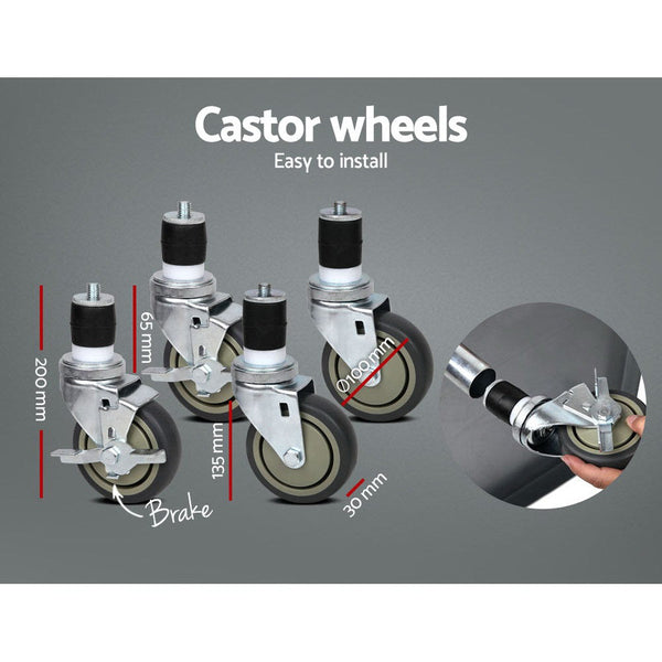 Cefito 304 Stainless Steel Kitchen Benches Work Food Prep Table With Wheels 1219Mm X 610Mm Kitchen Carts