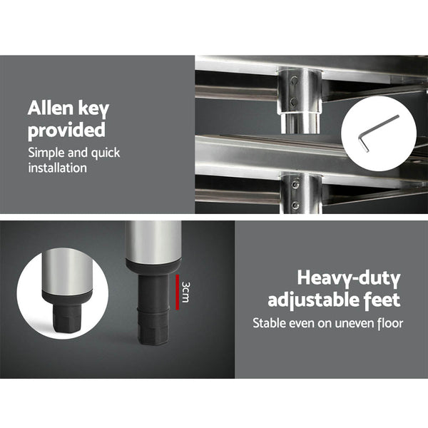 Cefito 304 Stainless Steel Kitchen Benches Work Food Prep Table With Wheels 1829Mm X 610Mm Kitchen Carts