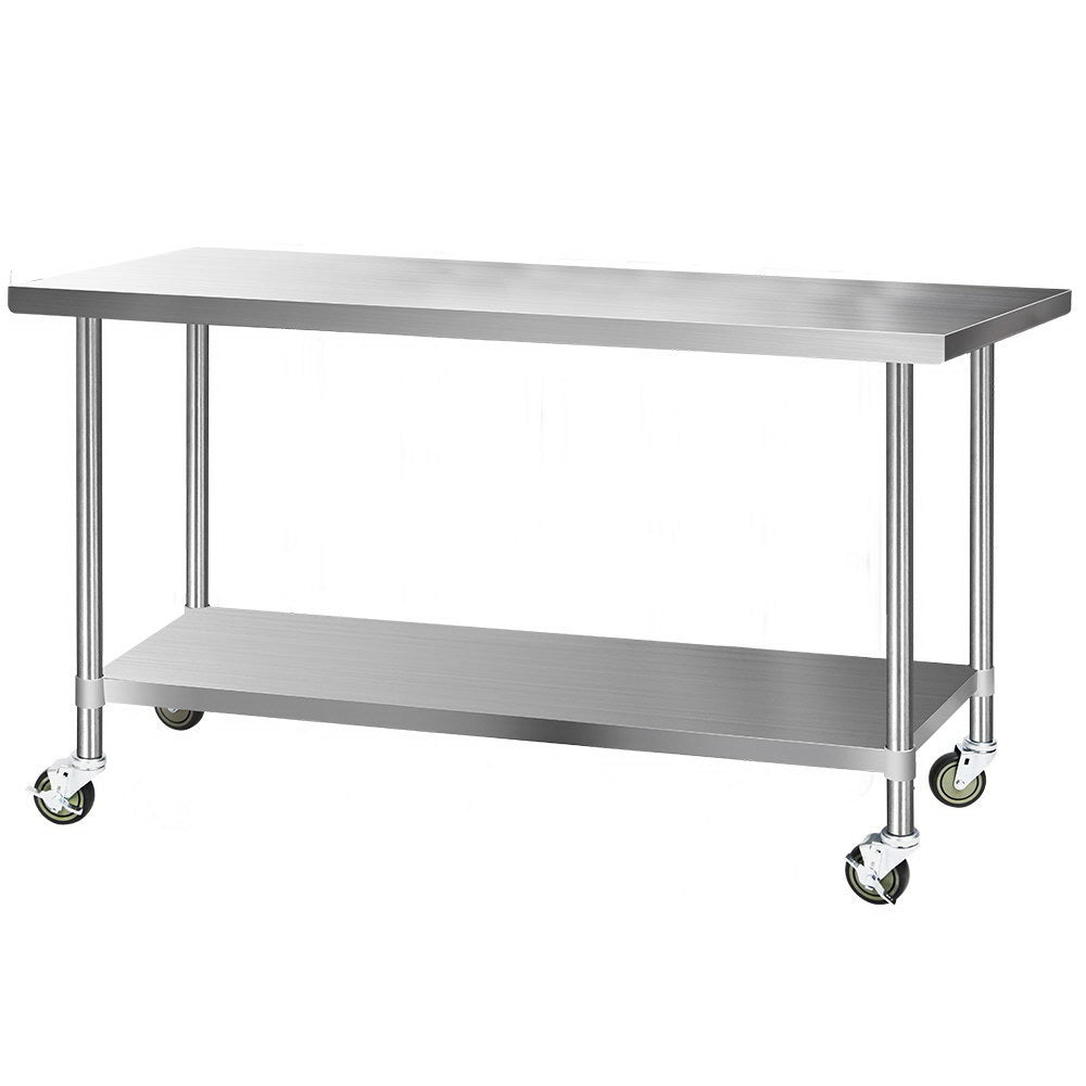 Cefito 1829 X 762Mm Commercial Stainless Steel Kitchen Bench With 4Pcs Castor Wheels Kitchen Benchtops