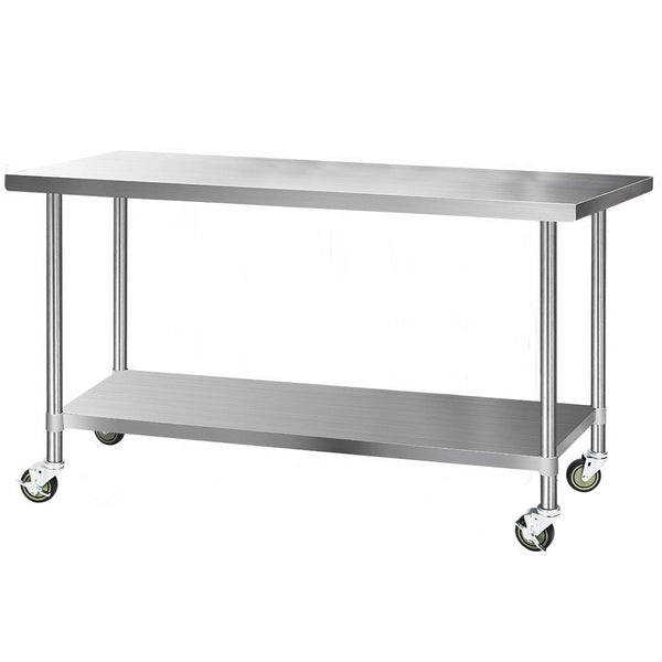Cefito 1829 X 762Mm Commercial Stainless Steel Kitchen Bench With 4Pcs Castor Wheels Kitchen Benchtops