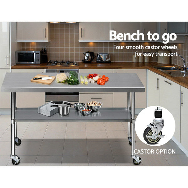 Cefito 1829 X 762Mm Commercial Stainless Steel Kitchen Bench With 4Pcs Castor Wheels Kitchen Benchtops