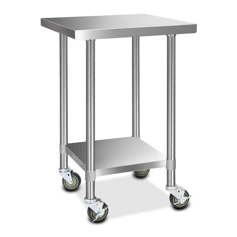 Cefito 430 Stainless Steel Kitchen Benches Work Food Prep Table With Wheels 610Mm X