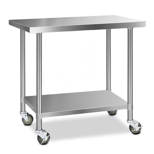 Cefito 430 Stainless Steel Kitchen Benches Work Food Prep Table With Wheels 1219Mm X 610Mm Kitchen Carts