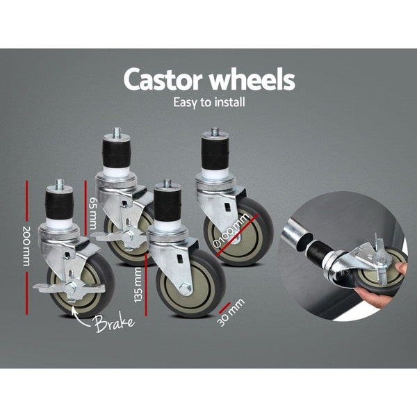 Cefito 430 Stainless Steel Kitchen Benches Work Food Prep Table With Wheels 1219Mm X 610Mm Kitchen Carts