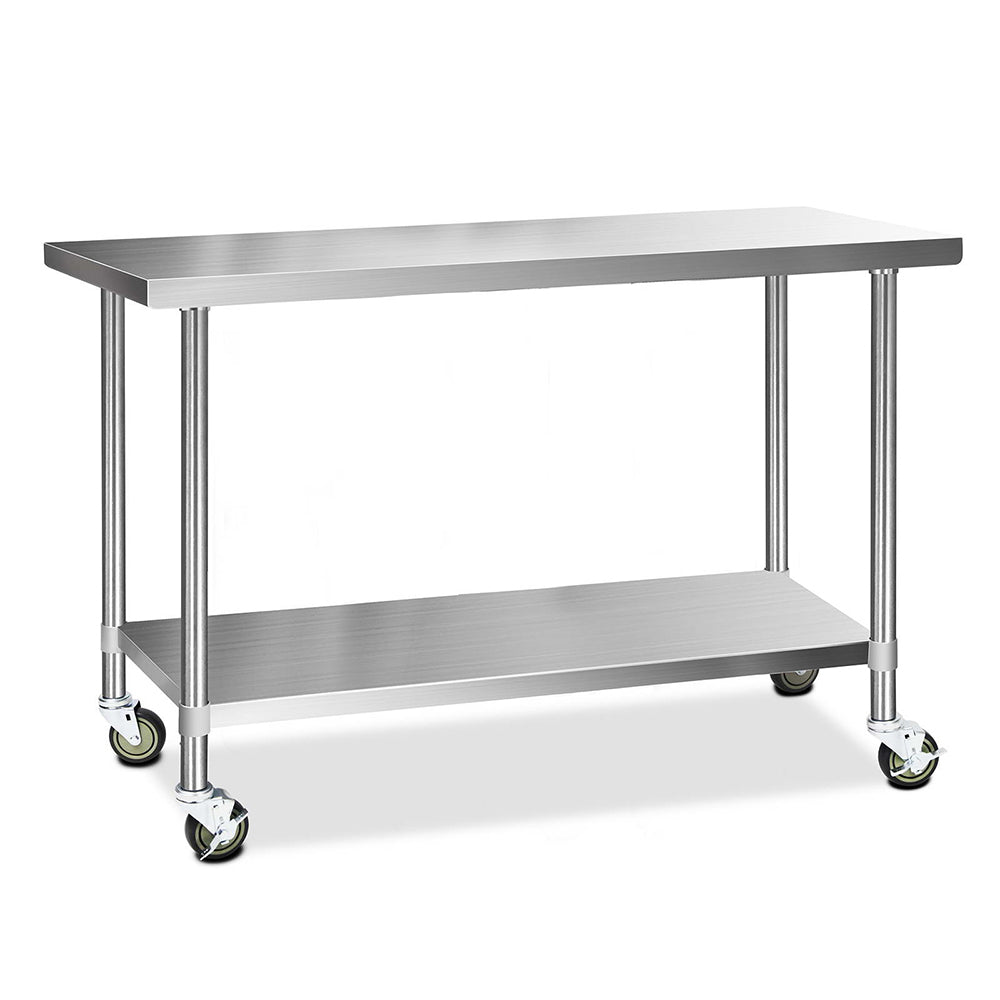 Cefito 430 Stainless Steel Kitchen Benches Work Food Prep Table With Wheels 1524Mm X 610Mm Kitchen Carts