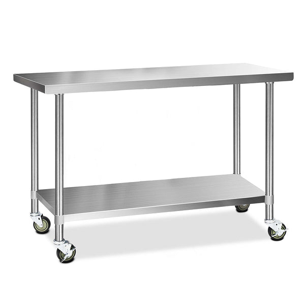 Cefito 430 Stainless Steel Kitchen Benches Work Food Prep Table With Wheels 1524Mm X 610Mm Kitchen Carts