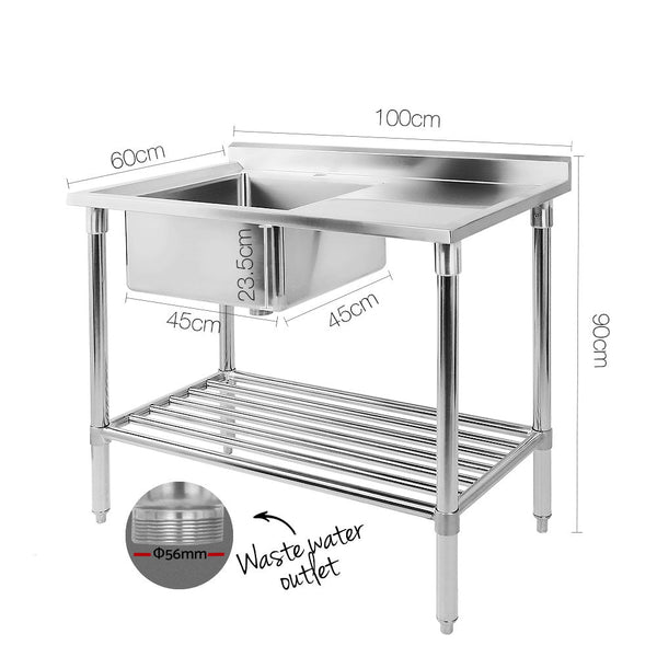 Cefito 100X60cm Commercial Stainless Steel Sink Kitchen Bench Kitchen Benchtops