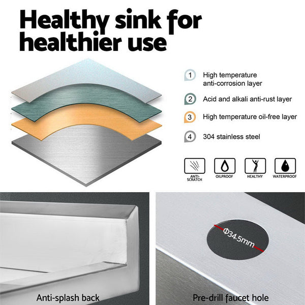 Cefito 100X60cm Commercial Stainless Steel Sink Kitchen Bench Kitchen Benchtops