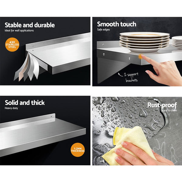 Cefito 900Mm Stainless Steel Wall Shelf Kitchen Shelves Rack Mounted Display Shelving Wall Shelves