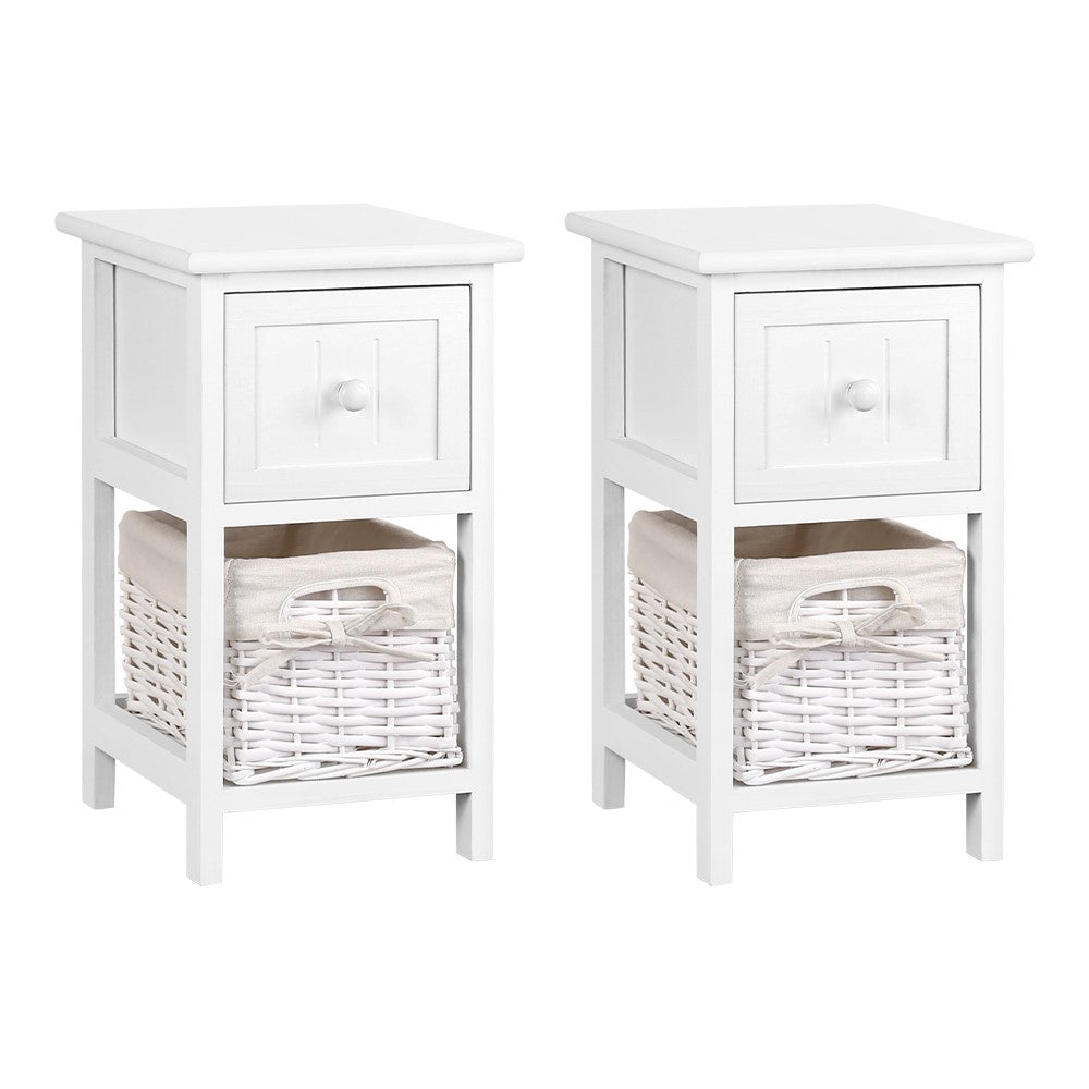 Artiss 2 Pcs Bedside Table White Bedside Tables