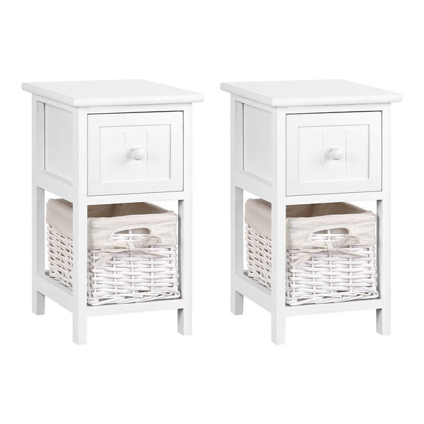 Artiss 2 Pcs Bedside Table White Bedside Tables