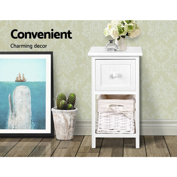 Artiss 2 Pcs Bedside Table White Bedside Tables