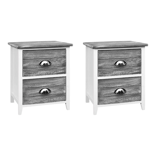 Artiss 2X Bedside Table Nightstands Drawers Storage Cabinet Bedroom Side Grey Bedside Tables
