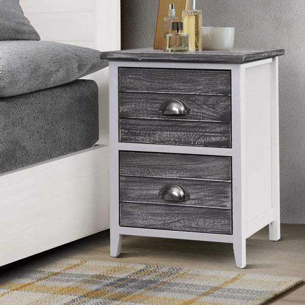 Artiss 2X Bedside Table Nightstands Drawers Storage Cabinet Bedroom Side Grey Bedside Tables