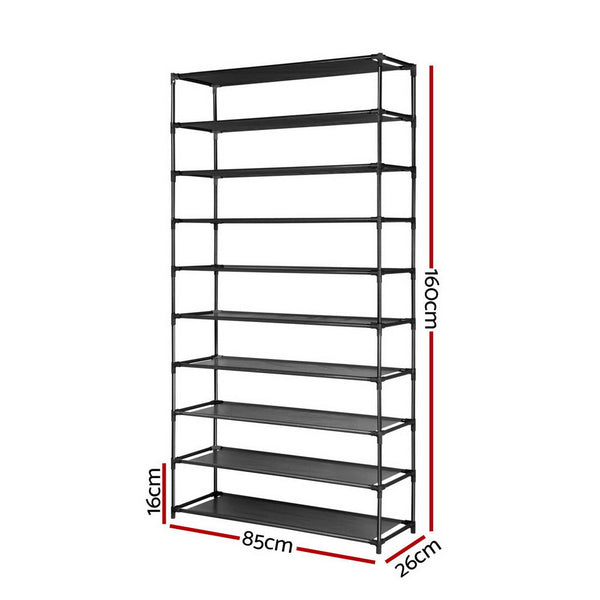 Artiss Shoe Rack 10 Tier (50 Pair) Shoes Organiser Diy Stackable Organizer Storage Shelf Stand Holder Portable Wardrobe Black Shoe Racks