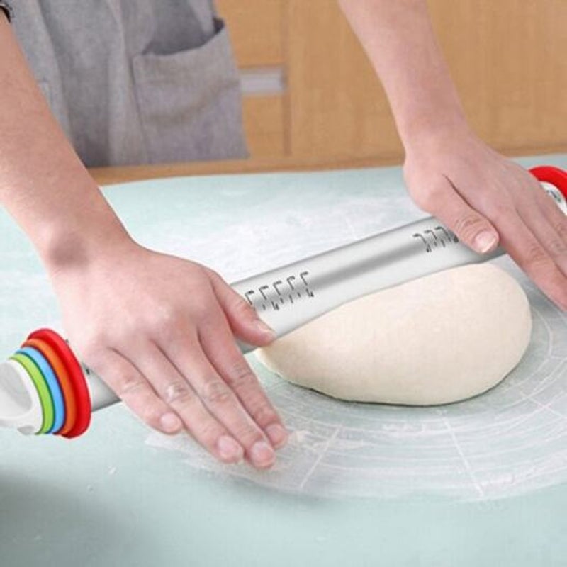 Stainless Steel Rolling Pin With Scale Value Silver Rolling Pins