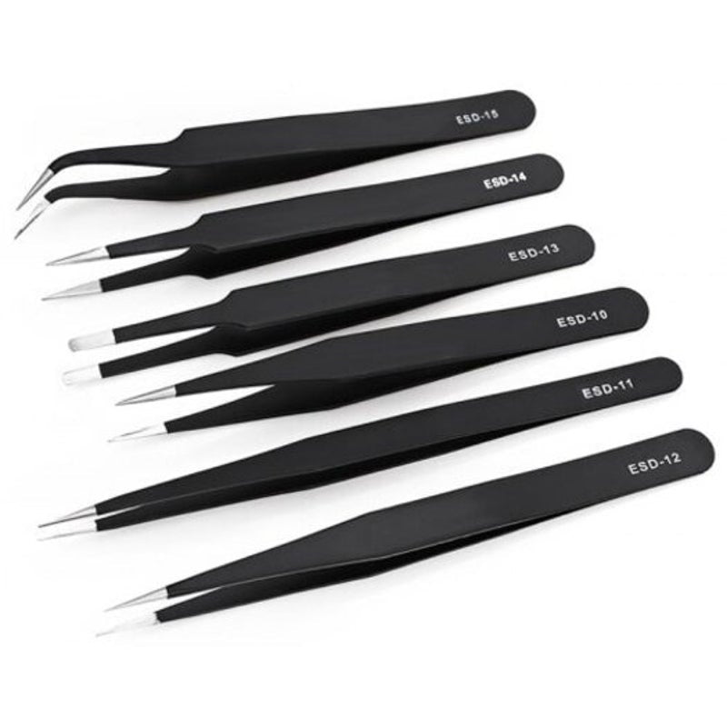 Stainless Steel Anti Static 6Pcs Black Tweezers