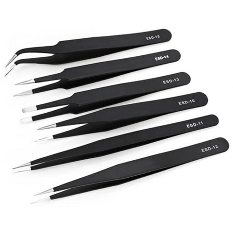 Stainless Steel Anti Static 6Pcs Black Tweezers