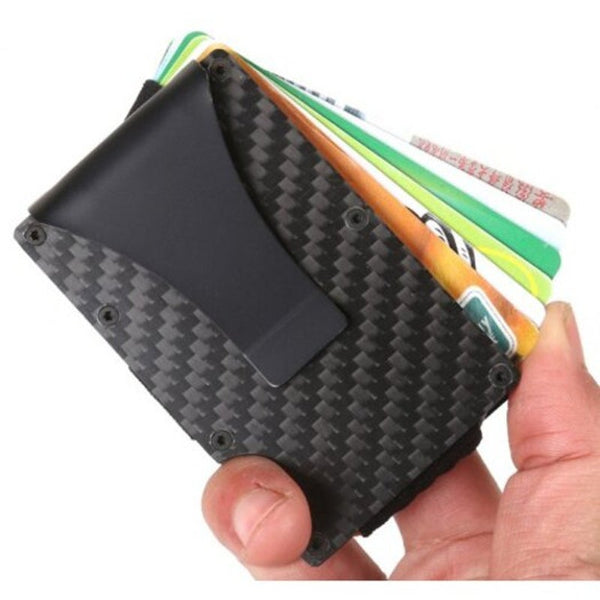 Stainless Steel Bank Credit Package Business Carbon Fiber Card Holder Jet Black Wallets