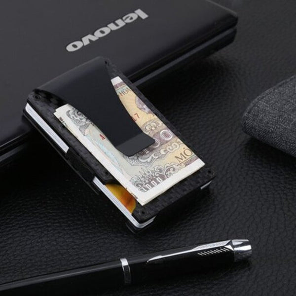 Stainless Steel Bank Credit Package Business Carbon Fiber Card Holder Jet Black Wallets