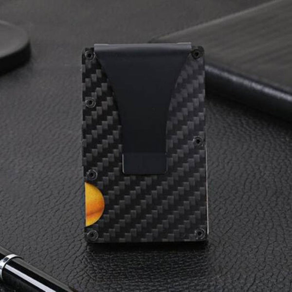 Stainless Steel Bank Credit Package Business Carbon Fiber Card Holder Jet Black Wallets