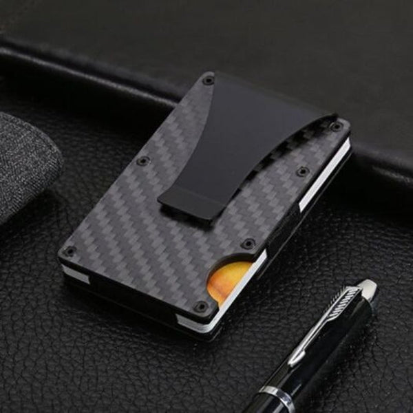 Stainless Steel Bank Credit Package Business Carbon Fiber Card Holder Jet Black Wallets