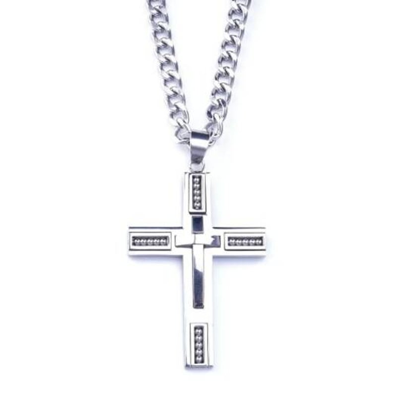 Veile Studios Stainless Steel Beaded Cross Men Pendant Necklace Silver 1Pc Pendants